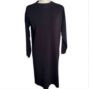 Per Se Carlisle Black Mock Neck Stretch Shift Dress Silk Zip Paneled Sleeves S